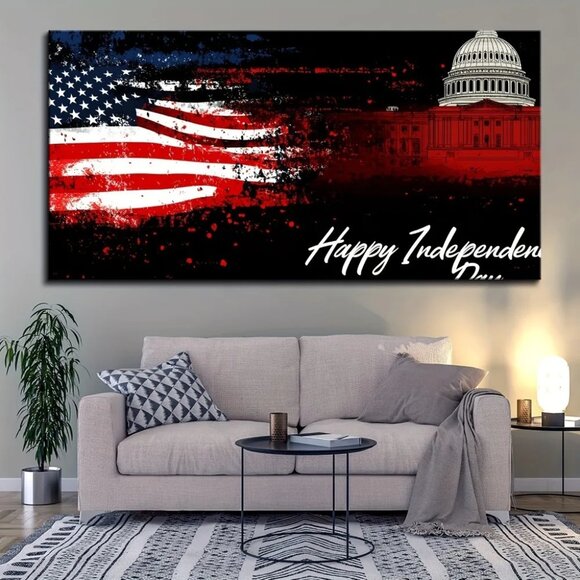 1.5 inch thick pine solid wood frame, July 4th Independence Day wall decor